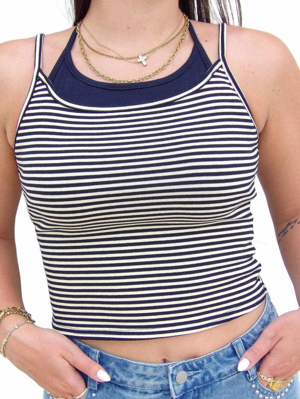 NEW LE LIS the double take tank in navy/yellow